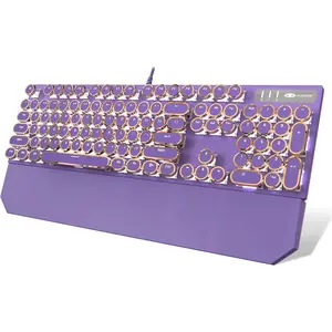 Typewriter Style Mechanical Gaming Keyboard,  Retro Punk Gaming Keyboard with White Backlit, 104  Blue  Wired Cute Keyboards, Round Keycaps for Windows//PC