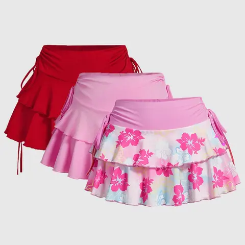 Women's Plain Ruffle Hem Skirt, Elegant Fashion Casual Skirt for Daily Outdoor Wear, Women Bottoms for Summer, Skater Skirts, Summer Skirt, Ruffle Tennis Skirt, Elegance Tennis Skirt, Casual Sporty Skirt, Sports Skirts