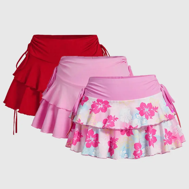 Women's Plain Ruffle Hem Skirt, Elegant Fashion Casual Skirt for Daily Outdoor Wear, Women Bottoms for Summer, Skater Skirts, Summer Skirt, Ruffle Tennis Skirt, Elegance Tennis Skirt, Casual Sporty Skirt, Sports Skirts