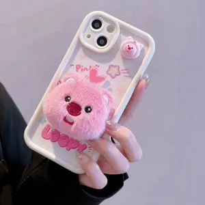 Beaver Phone Case with Pink Plush Design and "Pink Loopy" Text Cute and Unique Appearance