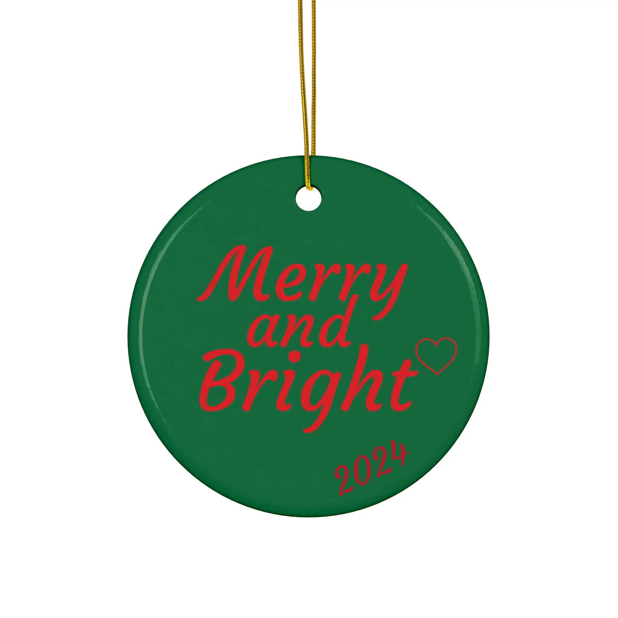 Ceramic Ornament, Merry & Bright Christmas Tree Decoration, Glossy Holiday Ornament, Cheerful Ceramic Bauble, Festive Hanging Ornament,