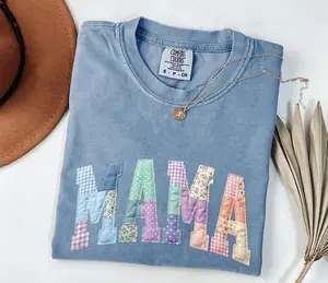 Comfort Colors Faux Patchwork Floral Mama Shirt,Faux Embroidered Mom Shirt,Varsity Mom Tee,Patchwork Mama Shirt,Cottagecore Floral Mom Gift