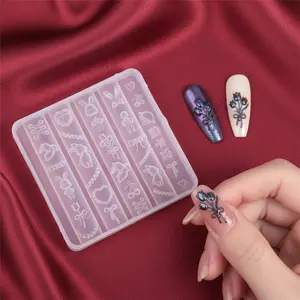 Cute Lolita Nail Art Silicone Molds, Bunny Heart Bowknot Tulip Cherry Cross Bone Doll Design, Y2K Sweet Girly Style, Reusable, Easy to Demold, Handmade Nail Art