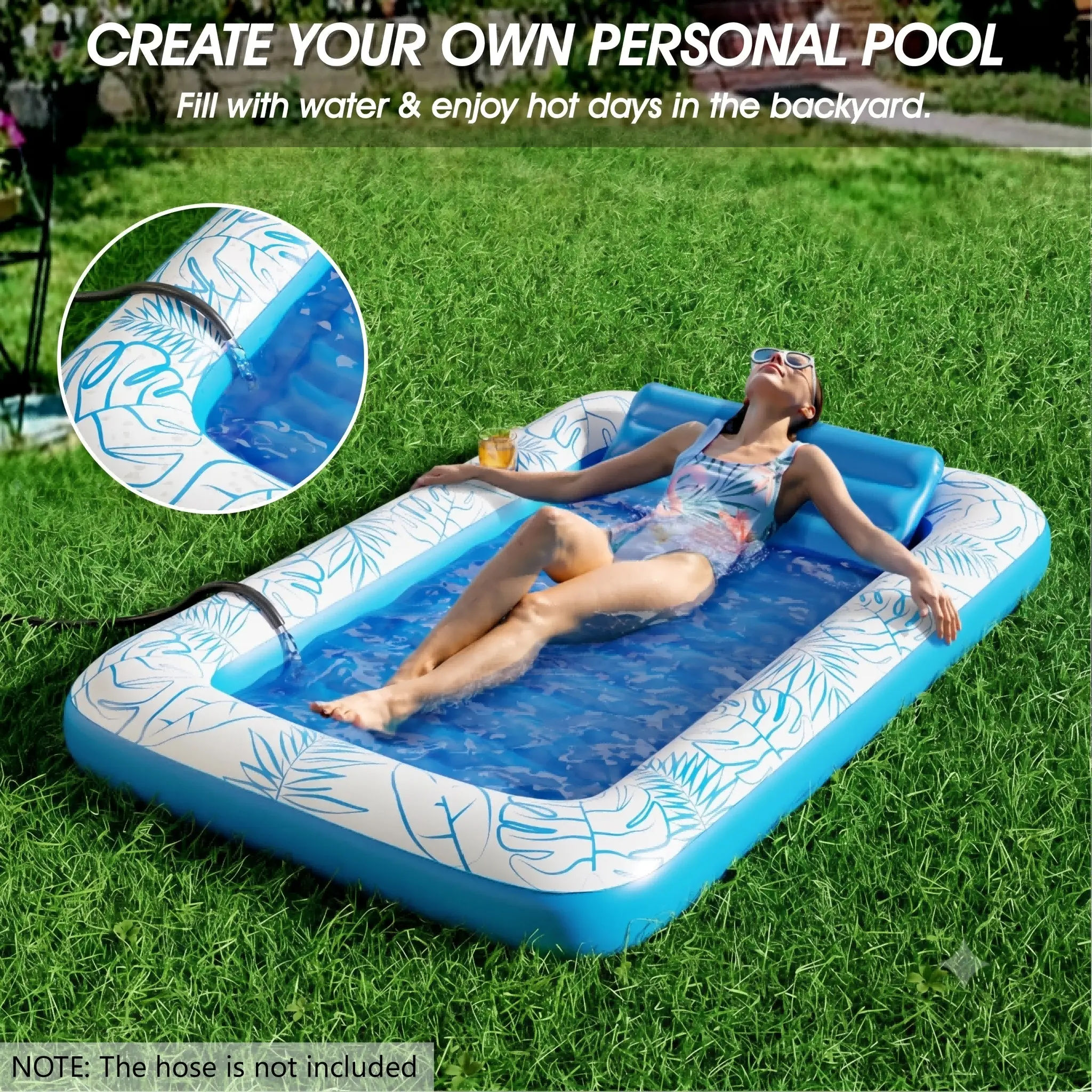 Inflatable Pool Float for Adults, 4-in-1 Vinyl Tanning Lounger with Removable Pillow and Cup Holder, Use as Personal Pool or Ball Pit, Inflatable Pool Floaters, Pool Floats For Adults