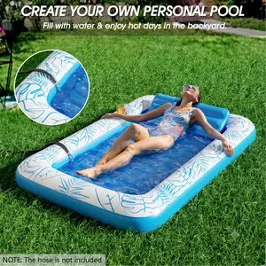 4-in-1 Multi-Use Inflatable Tanning Lounger Float - Inflatable Pool Floaters with Cup Holders, Removable Pillow, Large Sunbathing Mat for Adults, Kiddie Ball Pit Compatible
