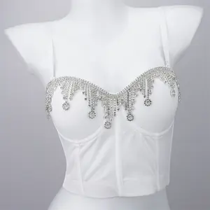 Tube Top Short Handmade Rhinestone Tassel Glisten High Quality Fishbone Bra Blusas Corset Clothing Sling Wedding Party Blind Date Stage Party Shaper Ladies Crop Outwear Spring Summer Outfits Woman Shirt Vest Sexy Inner Clothes Tank Top