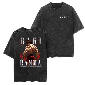 Baki Hanma Back Muscle Wash Tee, Gift for Anime & Gym Fans, Washed Cotton Fit, Streetwear Fighter Shirt, Mental Strength Style