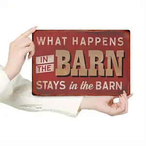 1PC Country Style Vintage Metal Sign Farmhouse Decor   Sign "What Happens in the Barn, Those in the Barn Know", Iron Wall Hanging Plaque, Rustic Country Style, Rustic Farmhouse Design, Multi-Purpose Indoor Home Decor, Comes with Pre-Drilled Holes