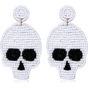 Halloween Beaded Skull Earrings Statement Spooky Sugar Skull Skeleton Beaded Dangle Earrings Halloween Costume  for Women