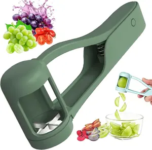 Luvan Grape Cutter for Toddlers 1-3, Grape Slicer Kitchen Gadget for Vegetable Fruit Salad Cake Decor, Stainless Steel Baby Grape Quarter Cutter Tool for Cherry Tomato Strawberry Blueberry - Green
