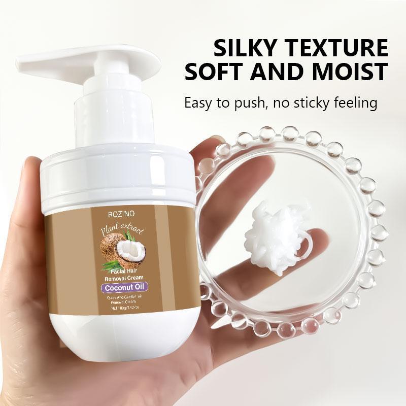 ROZINO Coconut Hair Removal Cream for Face & Body | Gentle & Painless Mustache Remover | Safe for Sensitive Skin | Easy Pump Dispenser