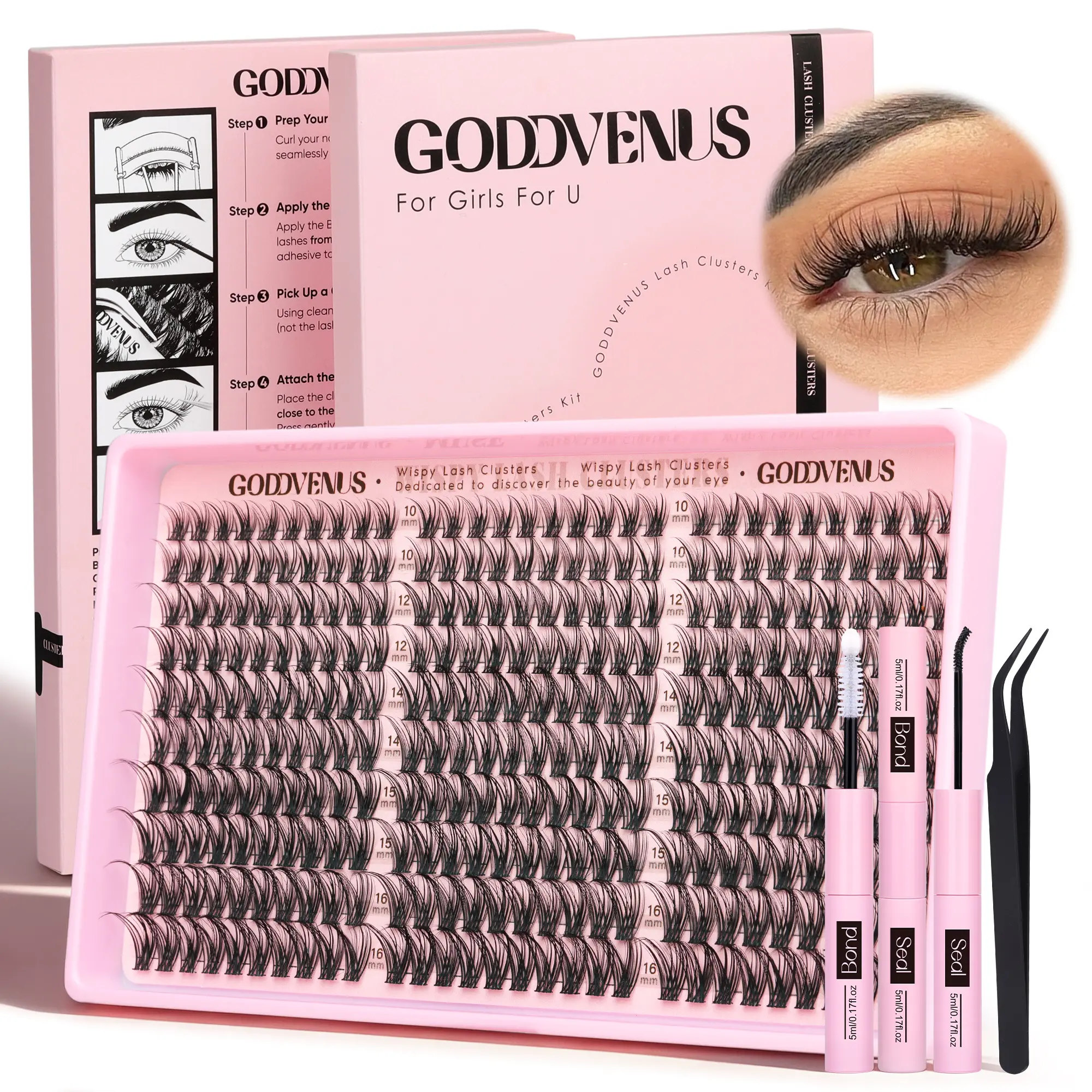 Goddvenus Muselash Clusters Kit Natural DIY Extension 10-16mm for Clean Makeup Daily Flawless Look Lightweight Beginner Friendly Eyelash Eyelashes