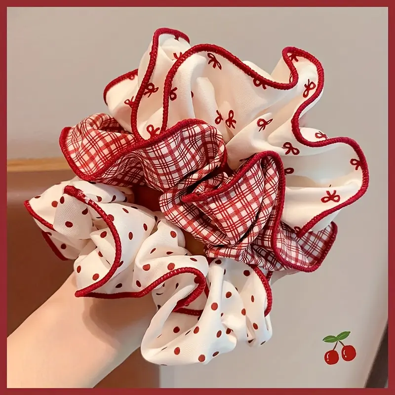 3-piece Fashion Hair Ring Set - Bowknot, Polka Dot, Ruffled  display picture 1