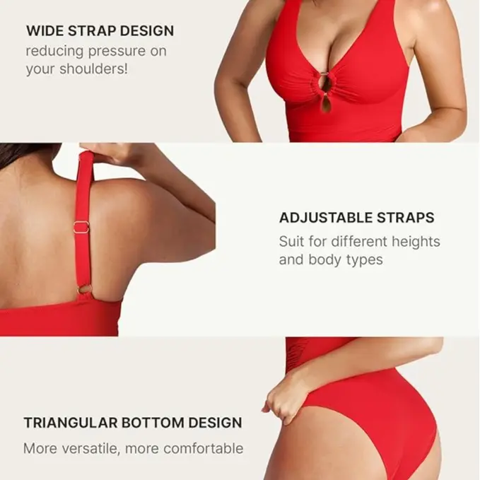 FeelinGirl One Piece Swimsuit Tummy Tucking Bathing Suit Swimwear Plus Size Plain Color High Cut with Removable Pads Summer New Arrivals Summervibes