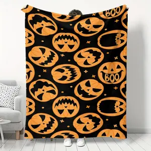 Halloween Pumpkin Face Blanket, Cozy Sofa Bed Throw, Air Conditioning Nap Blanket, All-Season Decorative Gift, Perfect Holiday Present