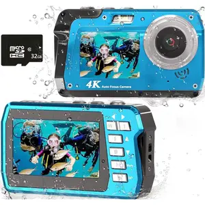 Waterproof Digital Camera, Underwater Camera with 32GB Card(Installed), 4K FHD 48MP Dual-Screen Selfie Under Water Camera for Photography, 10FT Waterproof Camera for Snorkeling, Surfing, Rafting