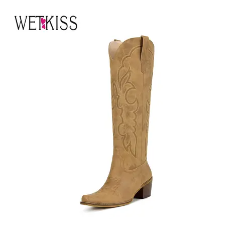 Wetkiss Women’s Western Cowboy Boots, Embroidered Knee High Cowgirl Boots, Retro Westerncore Aesthetic Yeehaw Outfit Must-Have, #WeeklyDeals#TikTokShopFallDealsForYou
