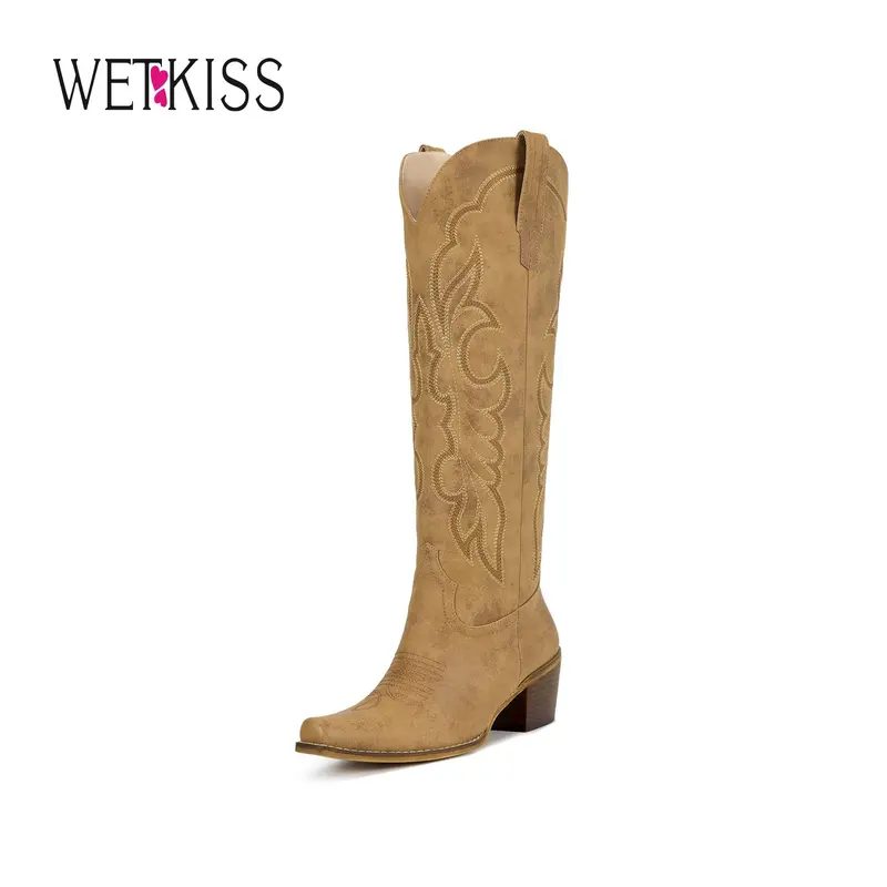 Wetkiss Women’s Western Cowboy Boots, Embroidered Knee High Cowgirl Boots, Retro Westerncore Aesthetic Yeehaw Outfit Must-Have, #WeeklyDeals#TikTokShopFallDealsForYou