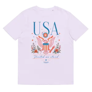Organic Cotton "UNITED WE STAND" Tee, Americana Graphic T-Shirt, USA Trending Womenswear, Red White + Blue Top, Unisex Fit [GOTS + OCS Certified]