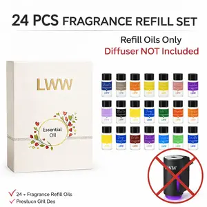 LWW Essential Oil Set 24-Pack 10 mL Each Assorted Scents for Diffuser & Car Freshener Refill Home Office Aroma Fragrance