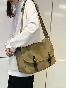 1pc Ladies' messenger bag, retro flip style crossbody shoulder bag, adjustable wide shoulder strap, casual retro workwear style, daily commuting city travel campus bag, classic buckle design, versatile daily storage bag