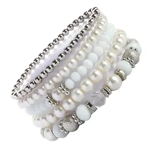 5pcs Crystal Beaded Stretch Bracelet Set for Stylish Women and Trendsetters