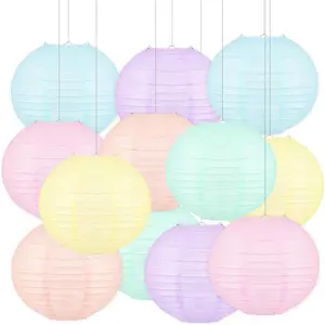 12 PCS Colorful Hanging Paper Lanterns Pastel 10 Inch Macaron-colored Neon Chinese Paper Lanterns Party Decorations for Classroom Baby Shower Wedding Birthday Valentine's Day