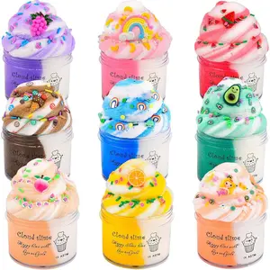 Cloud Slime Kit, 9 Pack Slimes with Peach, Watermelon, Rainbow, Blue Cute Slime Charms, Scented DIY Putty Sludge Toy Gifts for Girls and Boys