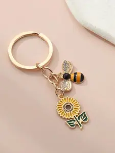 Cute Bee & Sunflower Design Keychain, Creative Metal Keychain for Car Key, Fashion Accessories for Women & Girls, Trendy All-match & Exquisite Keychain for Birthday Gift, Bag Pendant Keychain