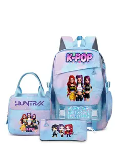 Kpop Demon Hunter Girl Backpack Set, 3pcs Student Bag with Lunch Bag and Pencil Case, Anime Cartoon Travel Laptop Backpack