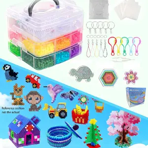 15,000pcs 4mm colored Perler beads set includes a three-layer storage box, 3 templates, 44 unique patterns, 5 ironing sheets, and 20 vibrant bright colors—a festive and creative material.