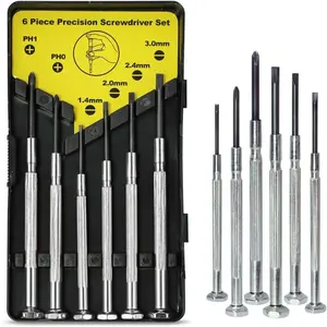6 Piece Precision Screwdriver Set with Flat Head and Philips, 6 Different Sizes for Watch Clock Glasses Electronic Repair Tools