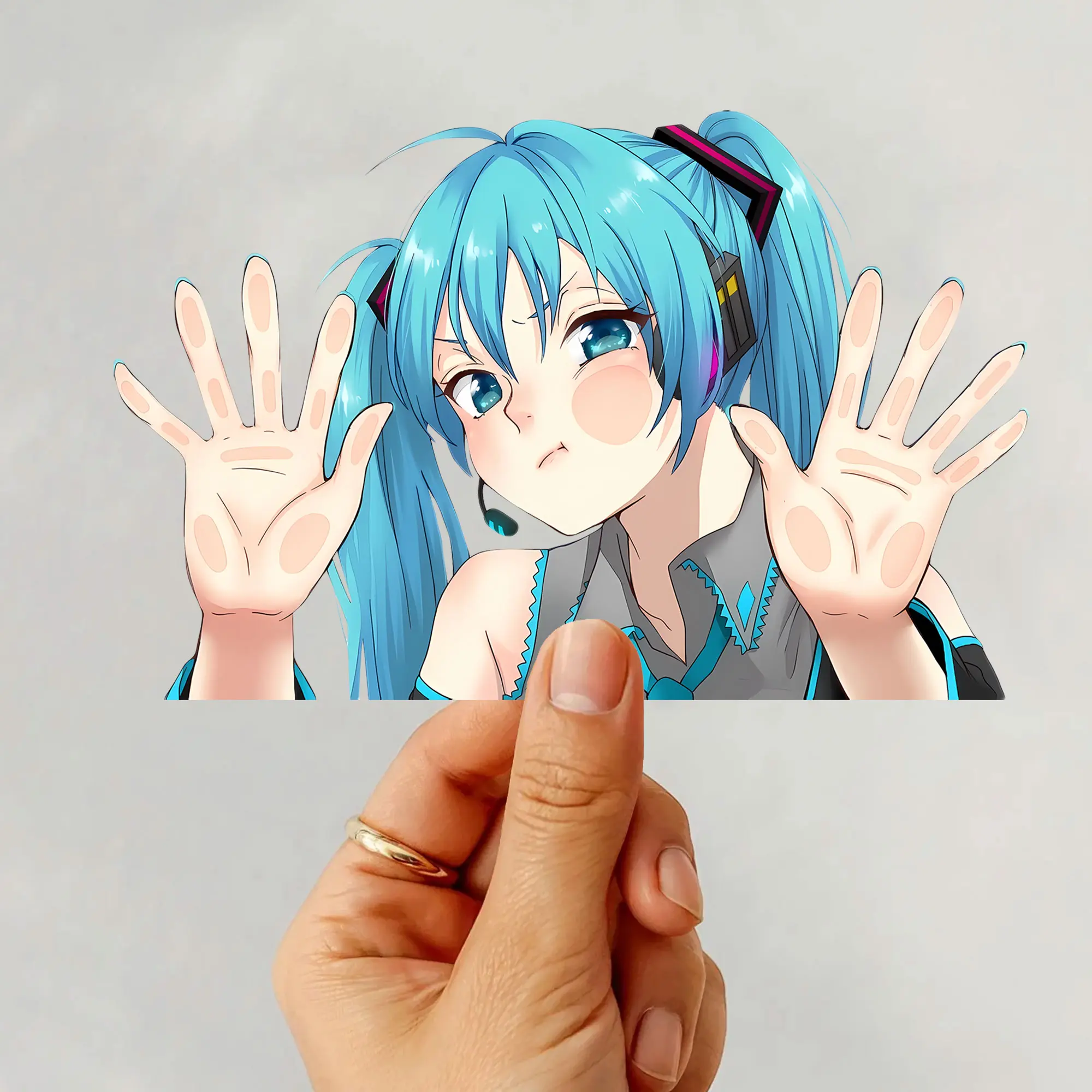 Miku Hatsune Pressed Against Glass Vinyl Sticker, Vocaloid Girl Art Sticker, Water Bottle Laptop Car Decor