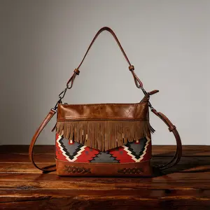 Southwestern Aztec Western Pursei Crossbody Small Purse for Women Wristlet Fringe Bag smooth zipper