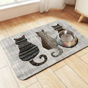 Cat pattern waterproof and splash-proof pet feeding mat, Easy Clean, Quick Dry, Non-Slip, Ideal for Dogs, Cats, Hardwood, Carpet Floors, Perfect Gift