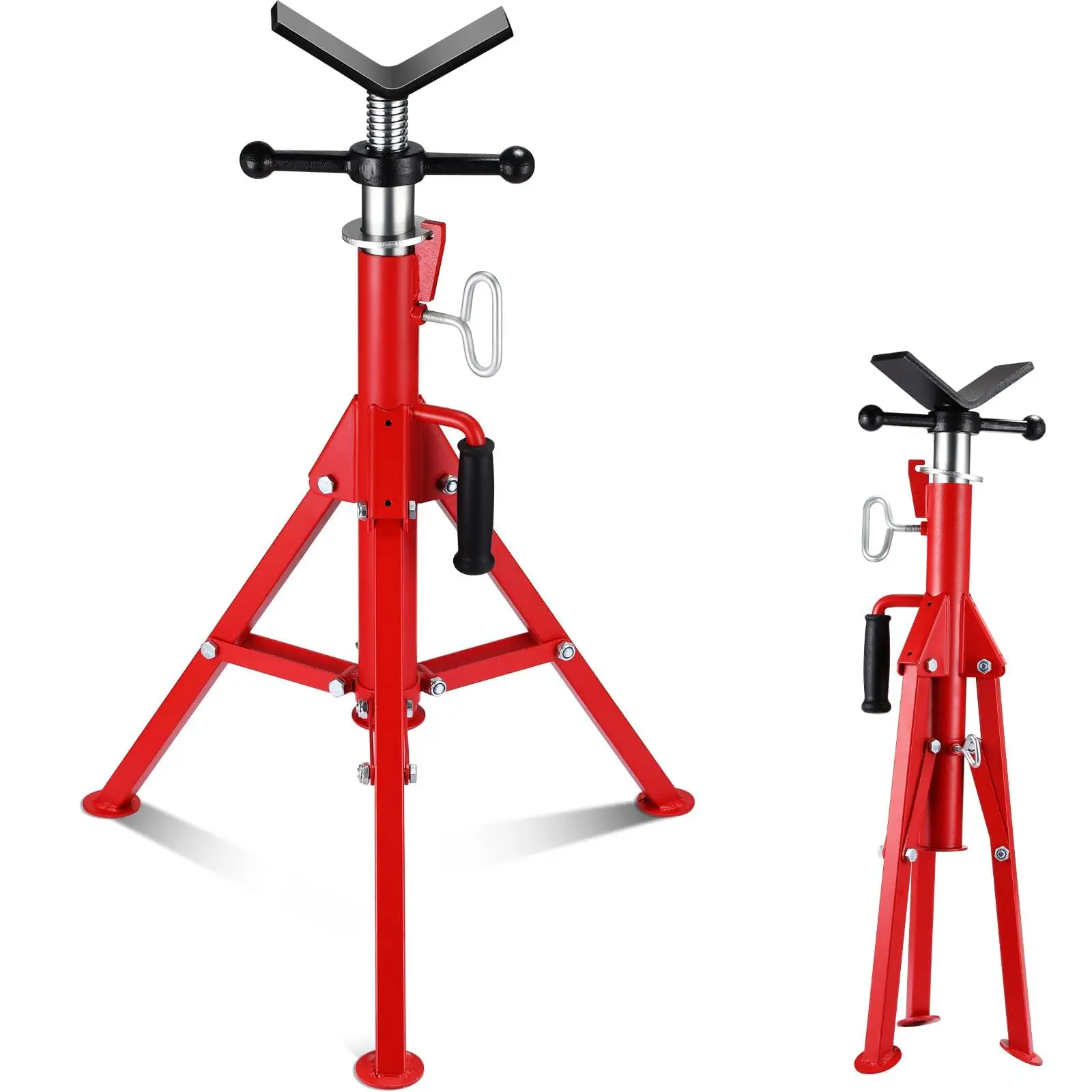 Garvee Heavy Duty V-Head Pipe Jack Stand, Carbon Steel 2500 LBS (2.5 Ton) Capacity, Adjustable Height 28–52 Inch Collapsible Tripod Base, Pipe Support Stand Fits 1/8"–12" Pipes for Automotive, Welding & Pipe Threading