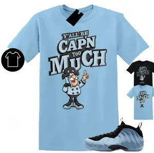 Unisex Light Blue & Black T-Shirt to Match Foamposite One Psychic Blue, Foamposite One Psychic Blue Shirt, 100% Cotton, Classic Fit, Short Sleeve Tee
