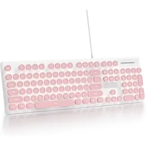 Quiet Keyboard Wired Membrane Keyboard , Full Size 104  Typewriter Key Board with Number Pad, White LED Backlit, Round Keycaps, Cute  Keyboards ()