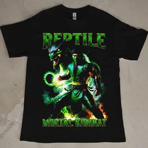 Reptile T-Shirt - Black Crew Neck Short Sleeve with Green and Black Design, Casual Style for Men
