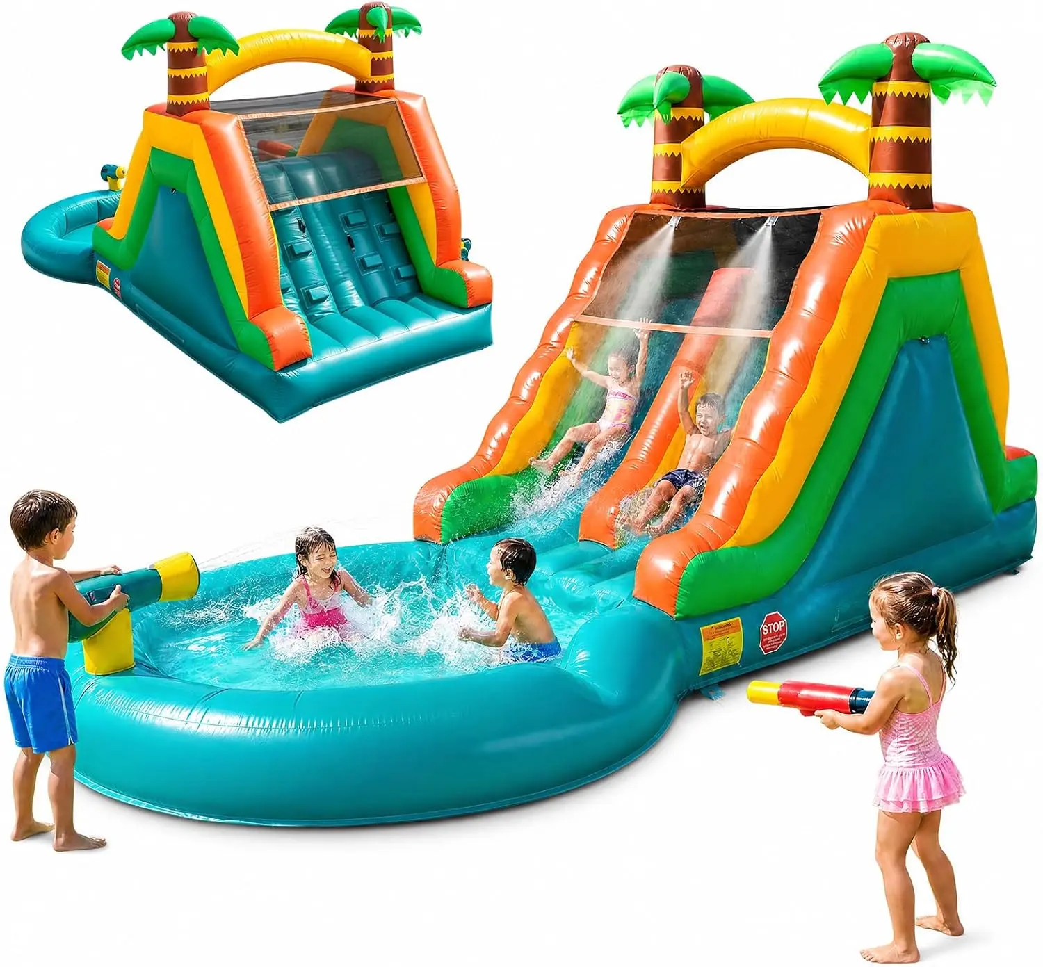 23FT Commercial Grade Inflatable Water Silde for Kids Adults, Heavy Duty PVC Adult Water Slides with Big Airtight Water Pool, Adults Waterslide with 900W Blower for Outdoor