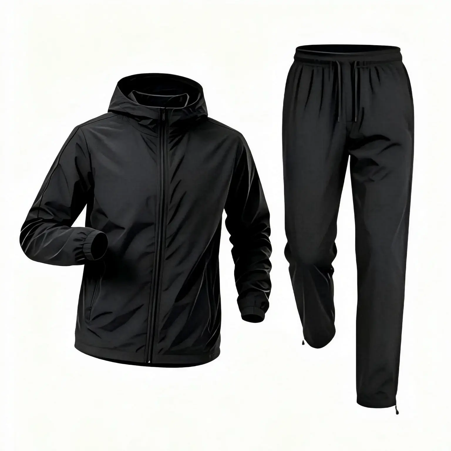 Men’s 2-Piece Hoodie and Pants Sports Set - Windproof Waterproof Jacket, Long Pants, Lightweight Breathable Mesh Lining, Loose Casual Male Outfit for Running, Outdoor Use, Plus-Size Men's Sports Sweat Suit