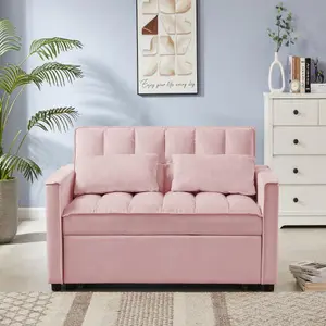 Pink Velvet Loveseat Sofa Bed-W588106378
