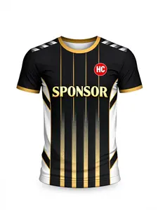 Men's Gold Striped Short Sleeve Football Jersey, Sponsorship Text and Hc Logo, Fitted Casual Sports Team Wear, Sports Top, All Seasons