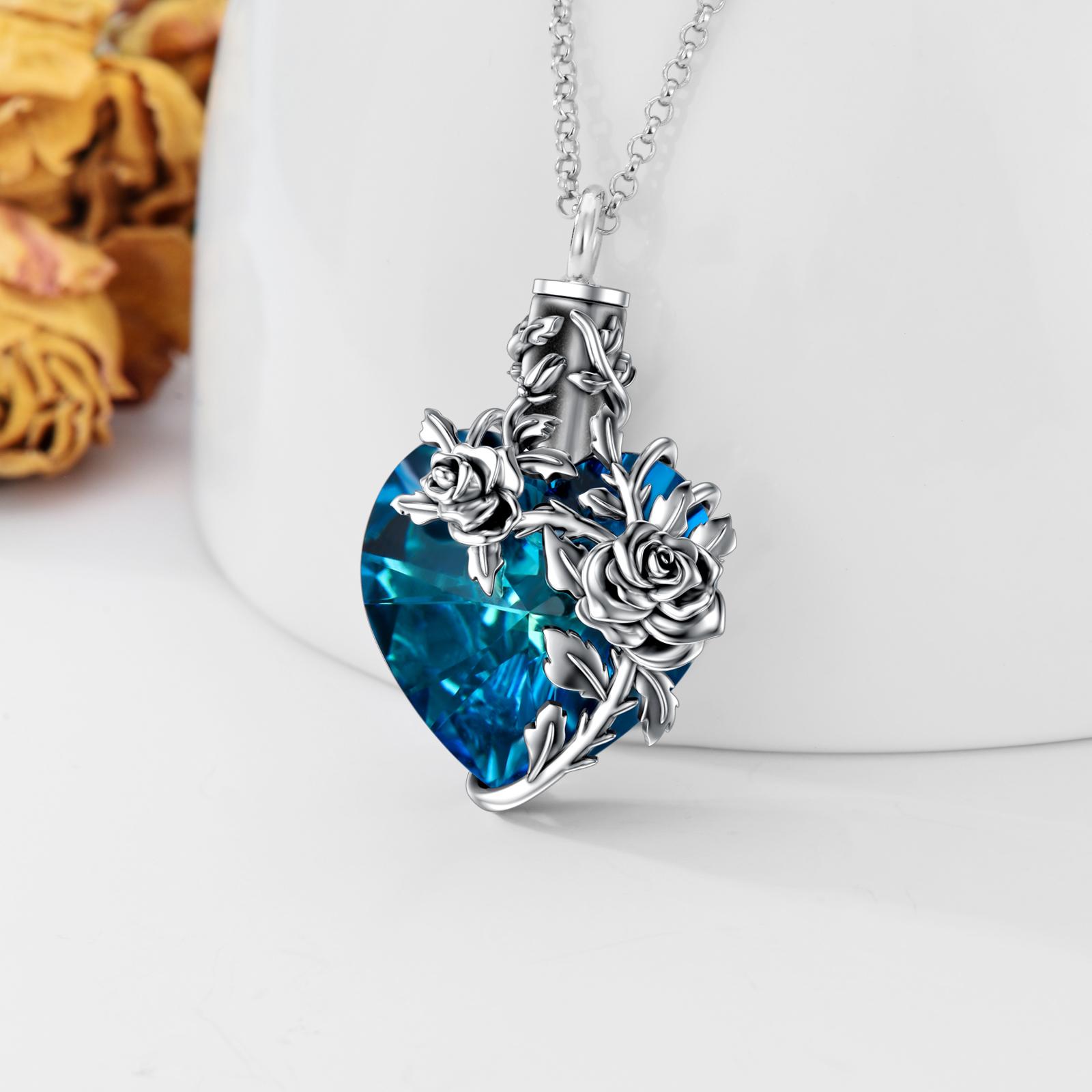 MEIDERBO Jewelry Rose/Lotus Urn Necklace 925 Sterling Silver Heart/Teardrop Crystal Memorial Jewelry Pets and Family Memorial Necklace for Women