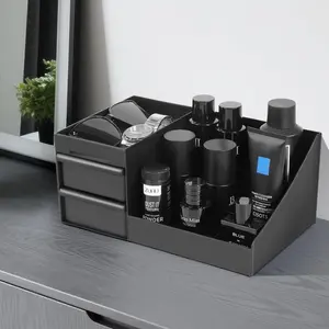 Men's Cologne Storage Rack, Bathroom Counter Organizer and Perfume Tray with Toothbrush and Sink Brush Holder, Durable Plastic Organizers, Cosmetic Storage Box