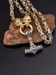 Vintage Hammer Pendant Necklace, Punk Style Skull Design Necklace for Party, Daily Decor, Trendy All-match & Exquisite Jewelry for Birthday Gift