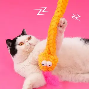 ZEZE Golden Snake Cat Teaser Wand with Interactive Eyes and Plush Tail for Engaging Playtime