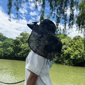 Modular Solar Fan Sun Hat with Detachable Dual Fans and Removable Neck Cape, Wide Brim Outdoor Cooling Hat for Fishing Gardening Camping Hiking