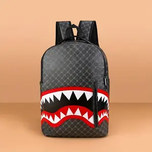 Anime Cartoon Shark Mouth Design Backpack-Red and Black Soft Shell Laptop Backpack with Adjustable Shoulder Strap, Multi-One Pockets, Suitable for School, Travel, Unisex Teens and Adults, Holiday Gifts, Secure Zip Closure, Shark Backpack