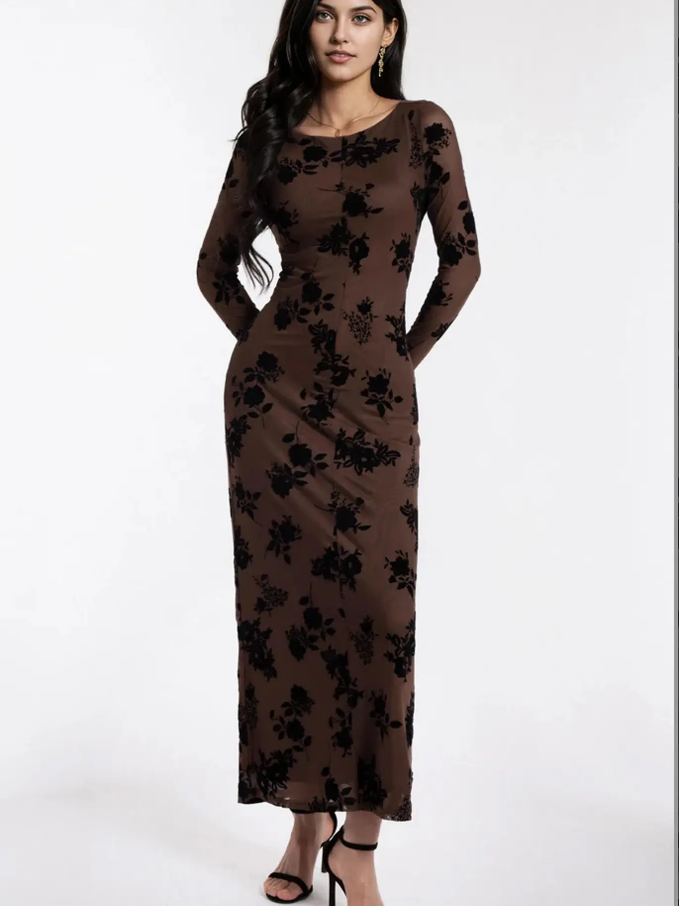 Spring 2025 New Women's Dress Velvet Mesh Floral Print